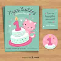 Free vector first birthday party invitation card