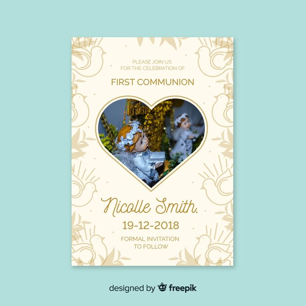 First communion invitation template with photo