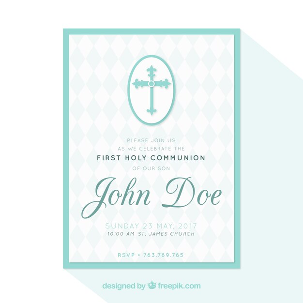 First communion invitation with a cross