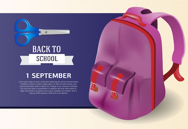 First of September, back to school poster design with backpack