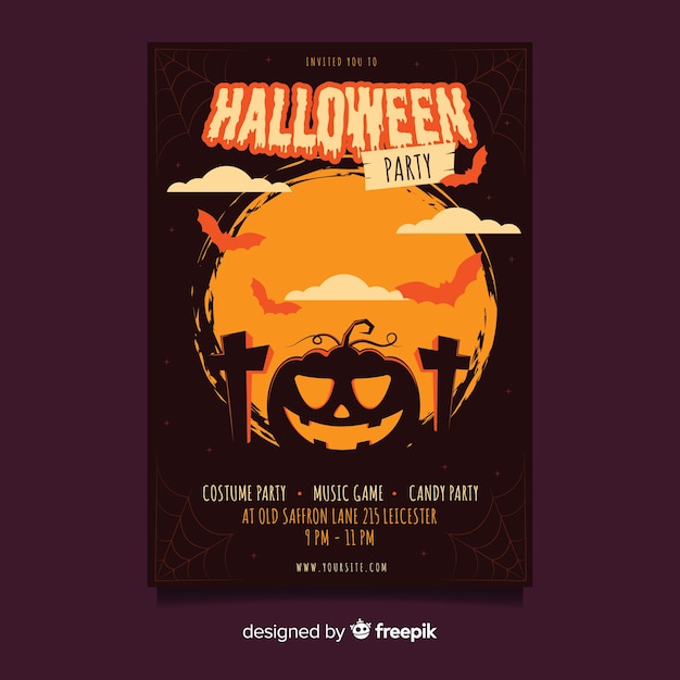 Fish eye shot of curved pumpkin halloween party poster