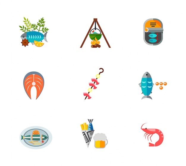 Fish food icon set