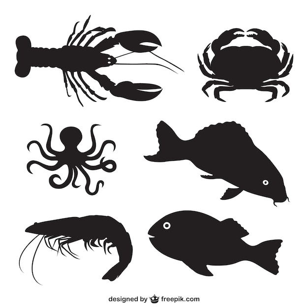 Free vector fish and shellfish silhouettes