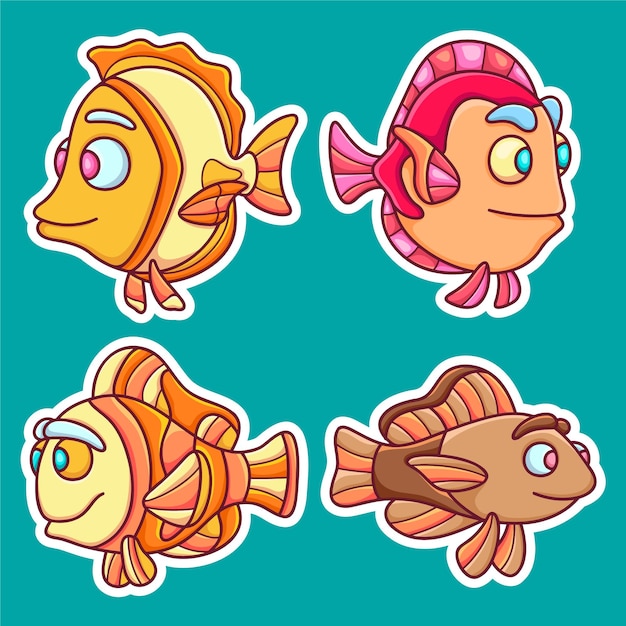 Free vector fish sticker icons hand drawn coloring vector