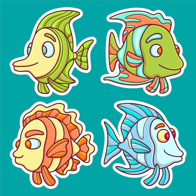 Free vector fish sticker icons hand drawn coloring vector