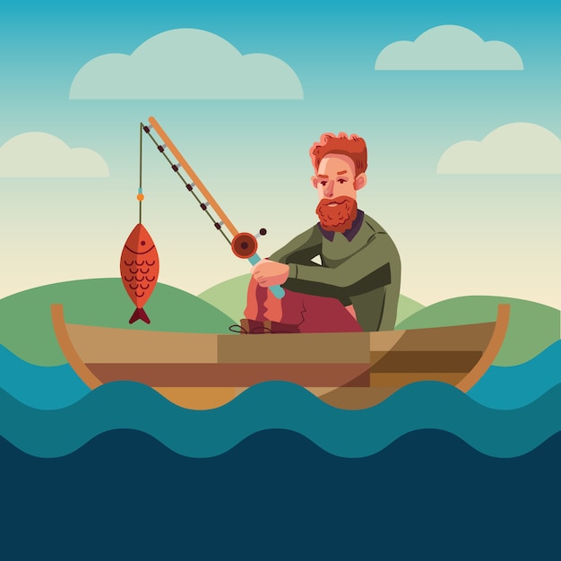 Free Vector fishing conceptual banner. flat design. recreation near the water. for fishing hobby club