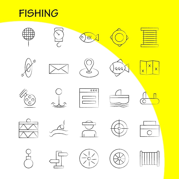 Fishing Hand Drawn Icon Pack For Designers And Developers Icons Of Wheel Gear Circle Reel Fish Fishing Fishing Reel Vector