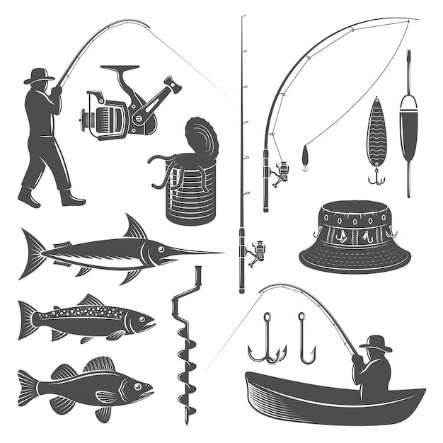 Free vector fishing icons set