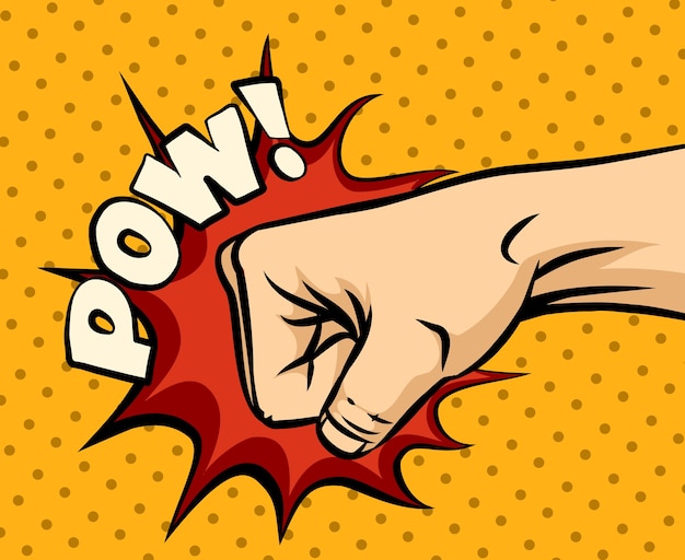 Free vector fist hitting, fist punching in pop art style.