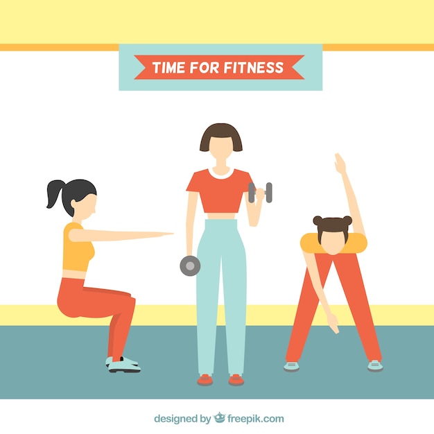 Fit women doing physical exercises background