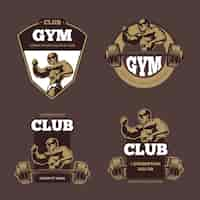 Free vector fitness and bodybuilder sports retro emblems, labels, badges, logos.