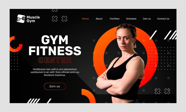 Fitness center landing page design template