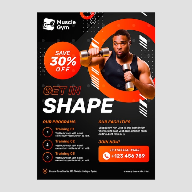 Fitness center poster design template