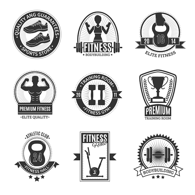 Fitness Club Black And White Badges