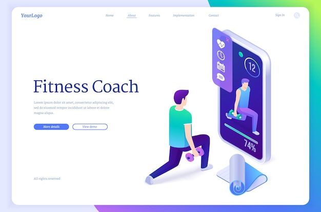 Fitness coach isometric landing page training