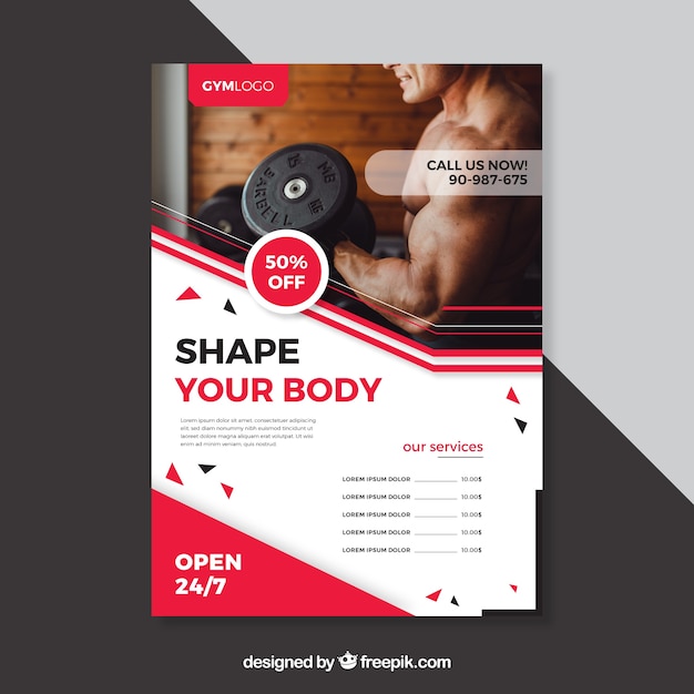 Free Vector fitness cover template with image