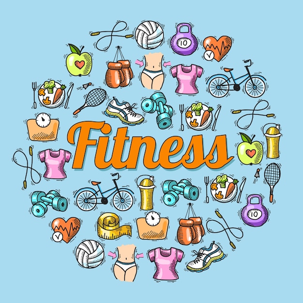 Free Vector fitness diet trainer exercise colored sketch hand drawn concept vector illustration