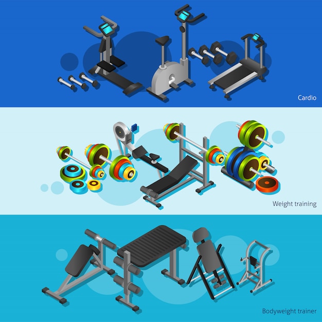 Free Vector fitness equipment posters set