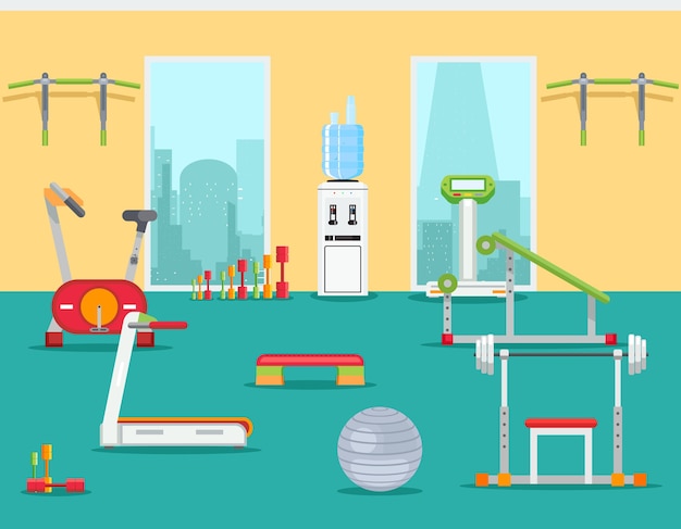 Free Vector fitness gym in flat style. sport interior room for training indoor. vector illustration