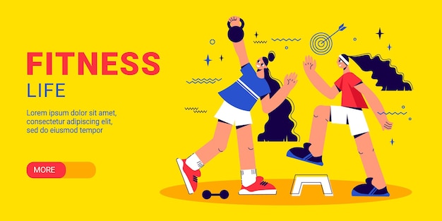 Fitness and healthy lifestyle horizontal banner illustration