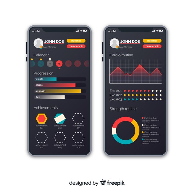 Fitness mobile app infographic template flat style