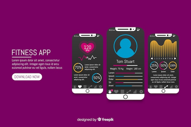 Fitness mobile app infographic template flat style