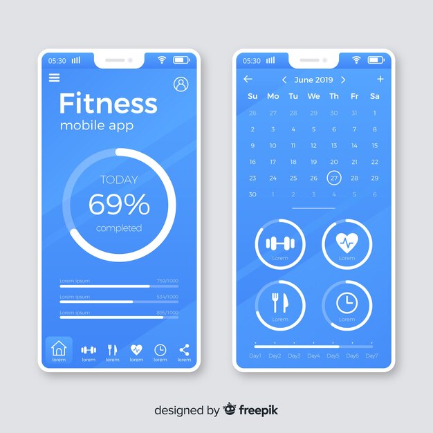 Fitness mobile app infographic template flat style