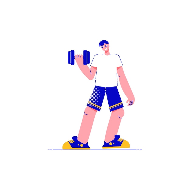 Free Vector fitness people flat composition with male character of practicing guy holding barbell vector illustration