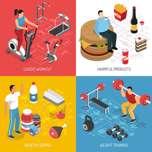 Free vector fitness sport nutrition isometric concept