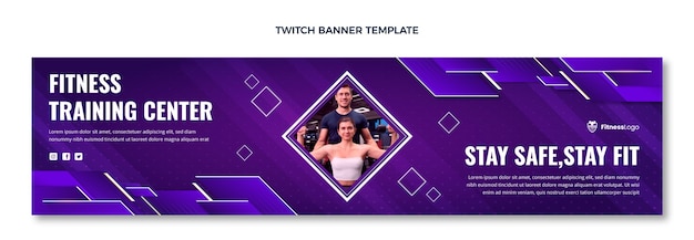 Free vector fitness template twitch banner