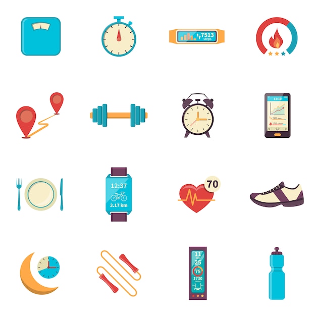 Fitness Tracker Flat Color Icons