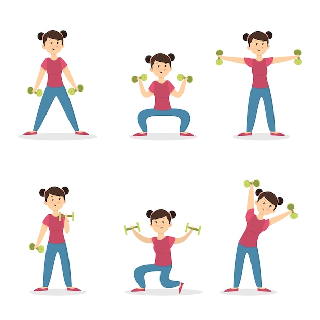 Fitness with dumbbels Woman doing exercises on white