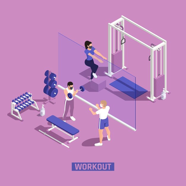 Fitness workout isometric illustration