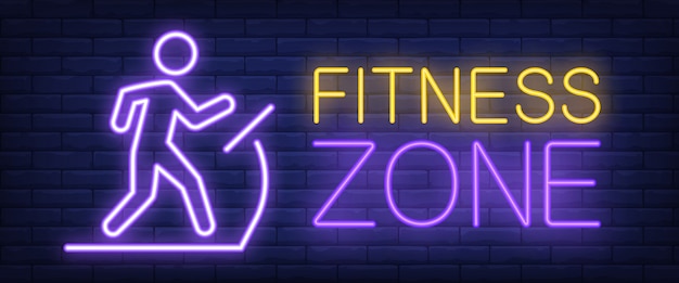 Fitness Zone neon sign. Glowing bar lettering