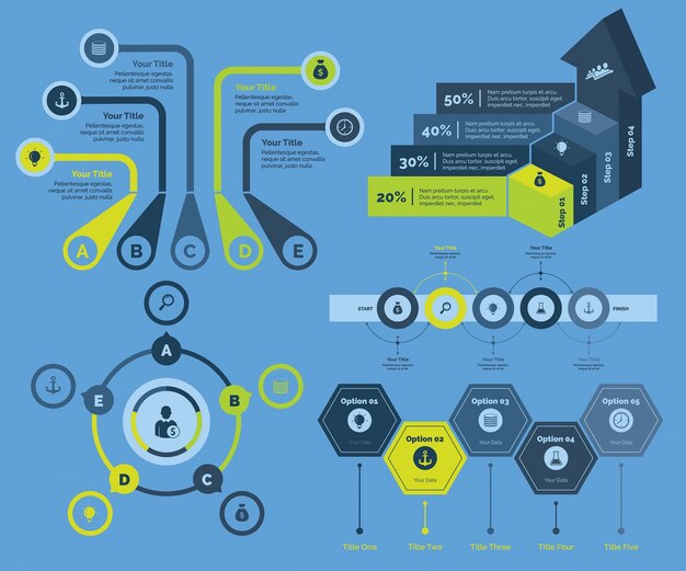 Five Analytics Charts Templates Set