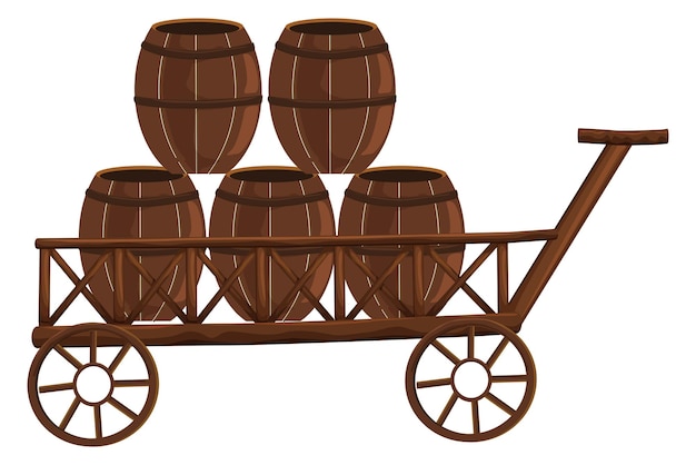 Five barrels on wooden wagon