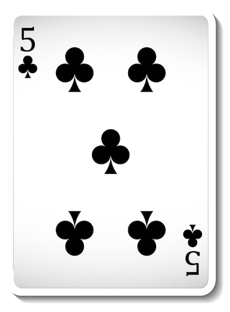 Five of Clubs Playing Card Isolated