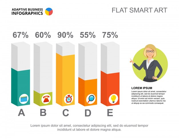 Five columns bar chart template for presentation