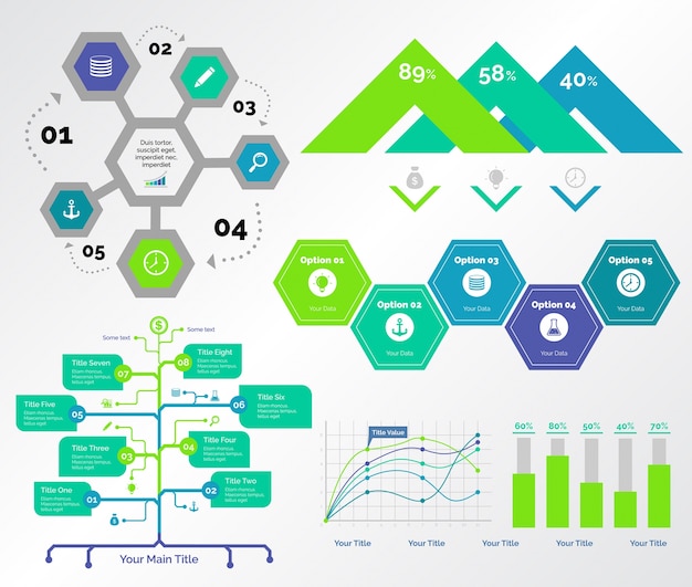 Free Vector five consulting charts templates set