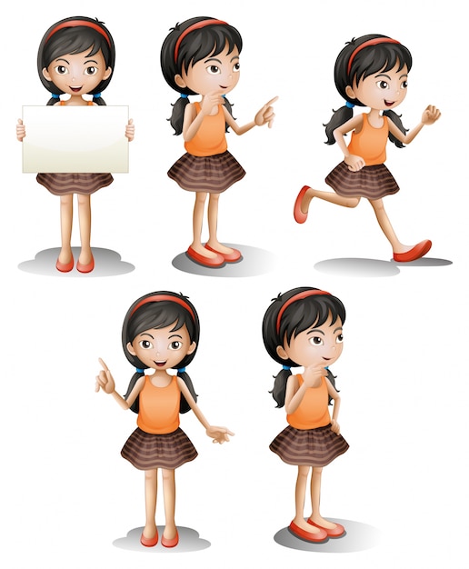 Free vector five different positions of a girl