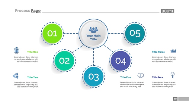 Five elements flowchart template. Business data. 