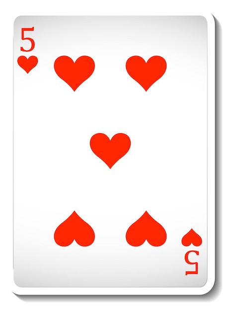 Free Vector five of hearts playing card isolated