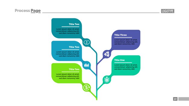 Five leaves tree metaphor process chart template for presentation.