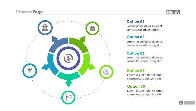 Five option circle chart slide template