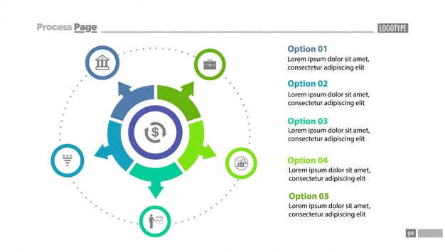 Five option circle chart slide template