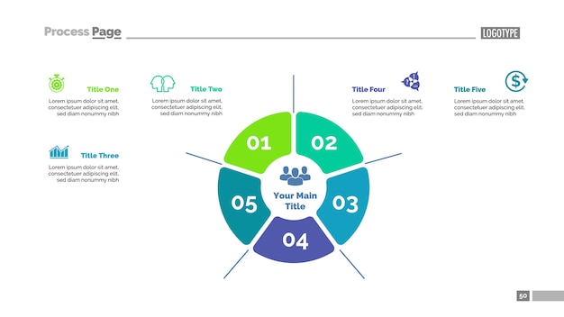 Five options strategy process chart template. Business data.