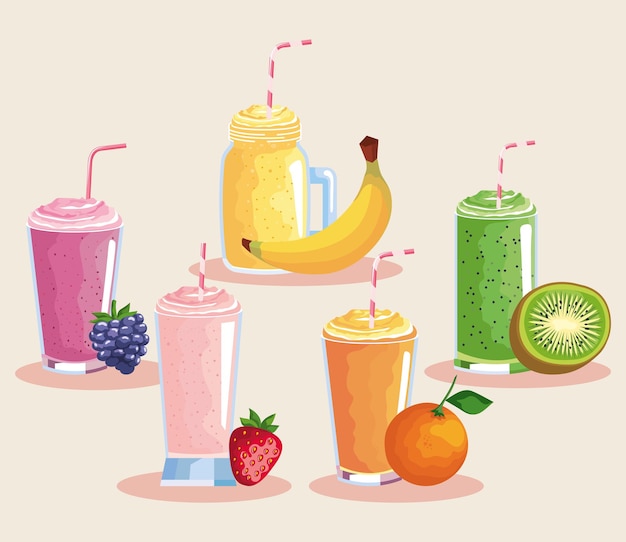 Five organic smoothies icons