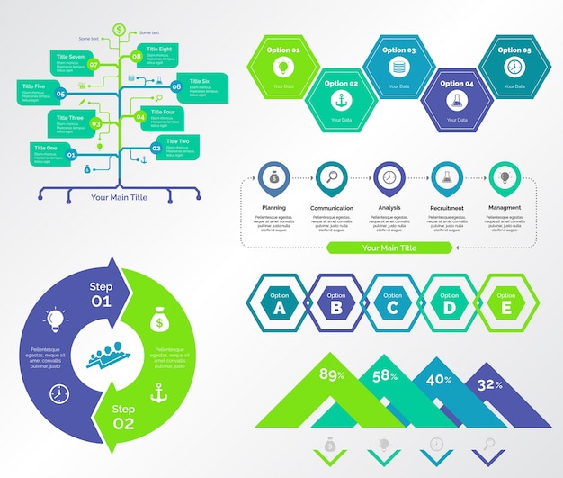 Free Vector five planning charts templates set