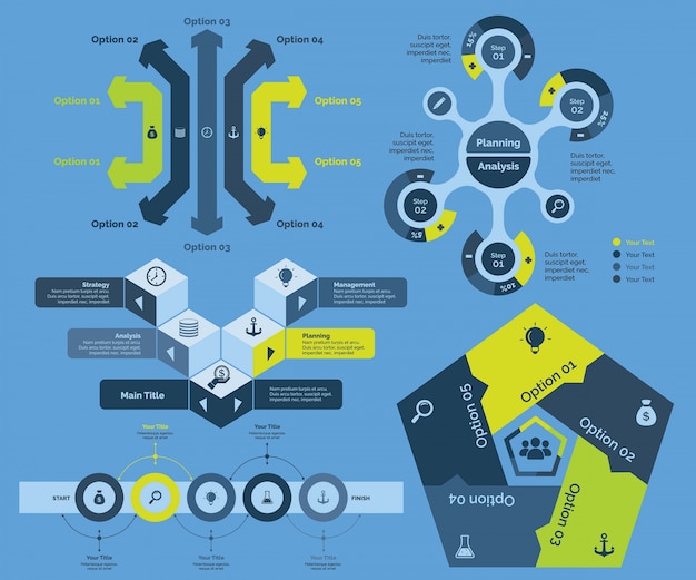 Free vector five production charts templates set