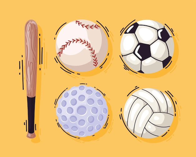 Five sports equipment icons